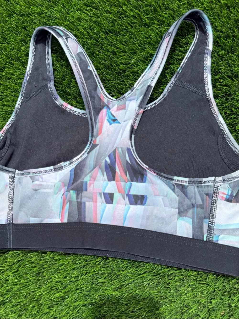 Nike Dri-Fit racer back Multicolor Geometric Print Sports Bra